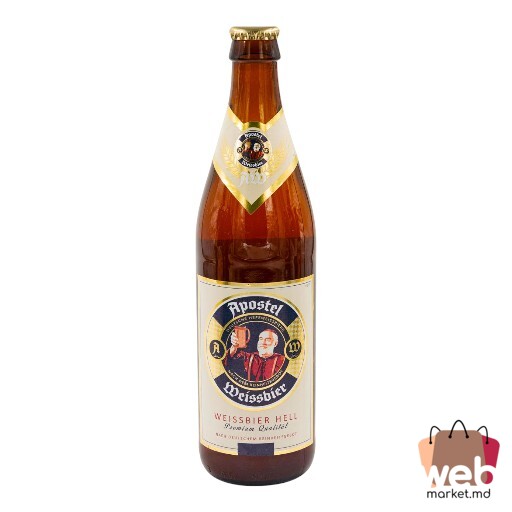 Bere blondă pasteurizată nefiltrată 5.3% 500ml APOSTEL