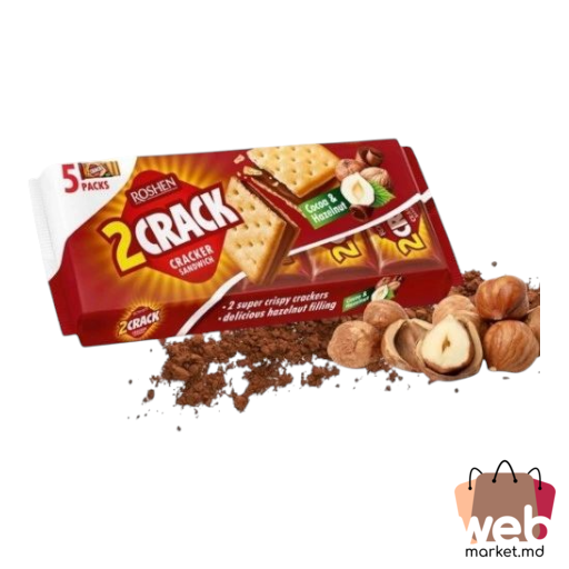Biscuiți cu umplutură de cacao și nuci 2 CRACK 190g ROSHEN