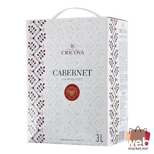 Vin roșu sec Cabernet Bag in Box 12% 3L CRICOVA