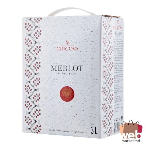 Vin roșu sec Merlot Bag in Box 12% 3L CRICOVA