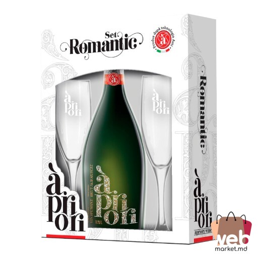 Set cadou Vin spumant alb dulce cutie albă + 2 pocale 8% 750ml APRIORI