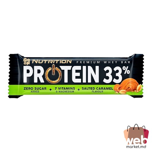 Baton proteic 33% caramelă sărată fără zahăr 50g GO ON