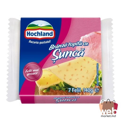 Cașcaval topit felii șuncă 19% 140g HOCHLAND