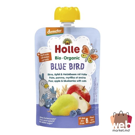 Piure Blue Bird mere /pere /afine /ovăz (6+ luni) 100g HOLLE