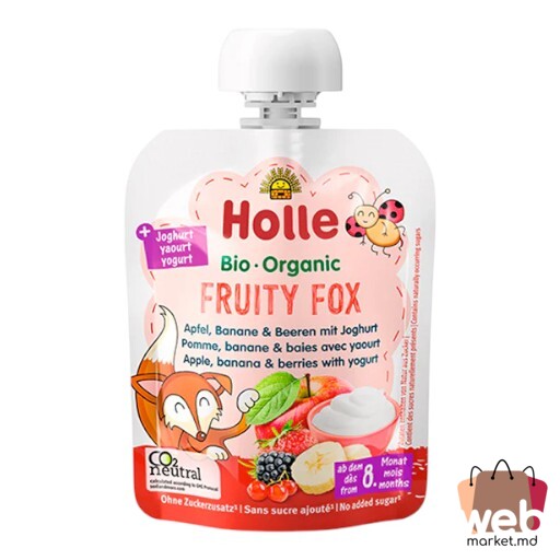 Piure Fruity Fox iaurt mere /banane /fructe de pădure (8+ luni) 85g HOLLE
