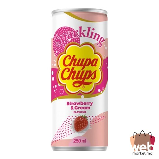 Băutură răcoritoare carbogazoasă Căpșună cremă 250ml CHUPA CHUPS