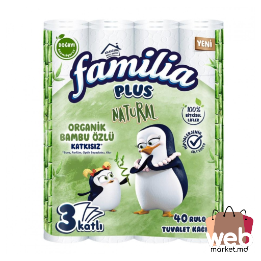 Hârtie igienică Natural 3str. 40 role FAMILIA