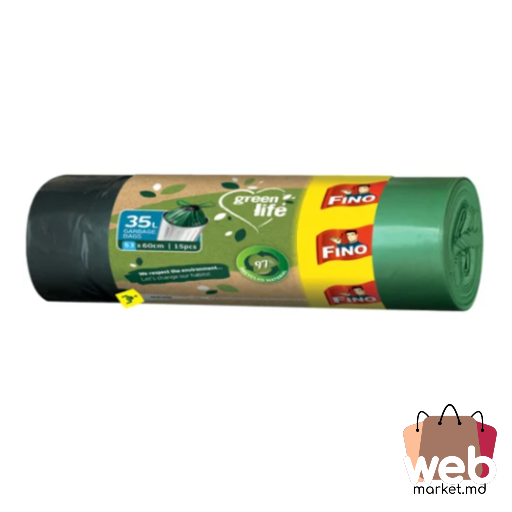 Pungi de gunoi cu cordon Green Life 35L 15buc. FINO